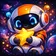 Colorful stylized animal avatar with expressive eyes and abstract background